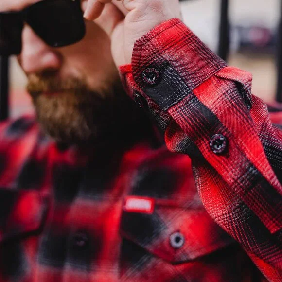 Dixxon Fairview Red Black Plaid Flannel Long Sleeve Shirt - Picture 3 of 10